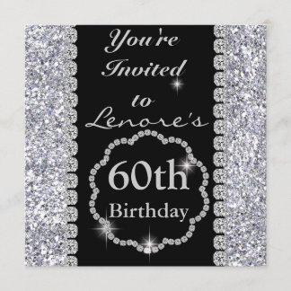 60th  Birthday Party Black & Silver BLING Invita Invitation