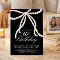60th Birthday Party Black White Coquette Pearl Bow