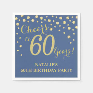 60th Birthday Party Blue and Gold Diamond Napkins