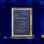 60th birthday party blue gold confetti sprinkle invitation<br><div class="desc">A trendy,  modern 60th birthday party invitation card for men,  guys,  male.   A dark blue,  navy blue background. The blue colour is uneven.  With a faux gold frame and golden confetti sprinkle,  golden coloured letters. Templates for your party information.
Back: blue background with confetti sprinkle.</div>