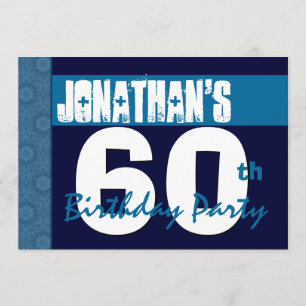 60th Birthday Party Blue Pattern Midnight and Navy Invitation