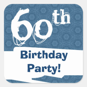 60th Birthday Party Blue Pattern Midnight and Navy Square Sticker