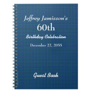 60th Birthday Party Blue Plaid Guest Book Spiral