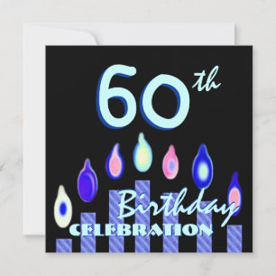 60th Birthday Party Blue Striped Candles Square Invitation