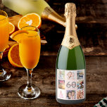 60th birthday party blush rose gold photo collage sparkling wine label<br><div class="desc">A bottle label for a 60th birthday party, celebrating her life with a collage of 8 of your photos. Personalize and add a name, age 60 and a date. Date of birth or the date of the party. Grey and dark rose gold coloured letters. A girly and feminine rose gold,...</div>