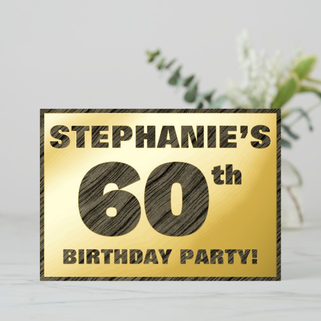 60th Birthday Party — Bold, Faux Wood Grain Text (Standing Front)