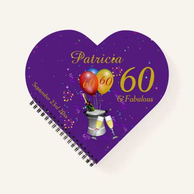 60th Birthday Party Champagne Purple Guest Notebook (Front)