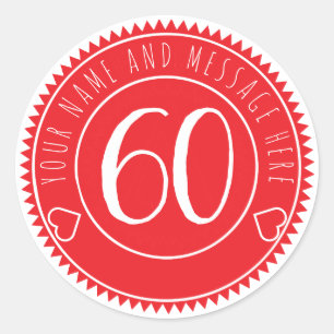 60th Birthday Party Cool Bright Red Classic Round Sticker