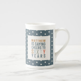 60th birthday party decor or birthday gift bone china mug