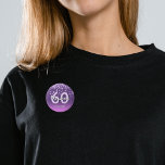 60th birthday party diamonds glitter purple pink 2 inch round button<br><div class="desc">An elegant, glamourous and girly 60th birthday party button. Purple and pink coloured faux glitter with faux diamond sprinkle and a golden frame. Templates for a name, age 60 and a date. Date of birth or the date of the party/anniversary. White and pink coloured letters. The name is written with...</div>