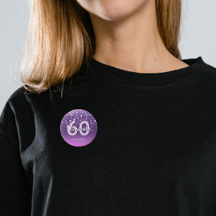 60th birthday party diamonds glitter purple pink 2 inch round button