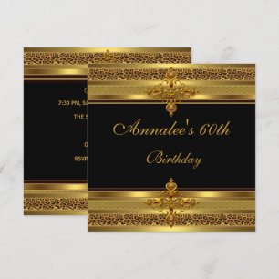 60th Birthday Party Elegant Black Ornate Gold Invitation