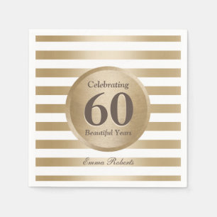 60th Birthday Party Elegant Gold Stripes Napkin