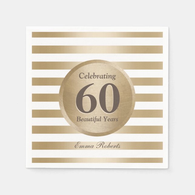 60th Birthday Party Elegant Gold Stripes Napkin (Front)
