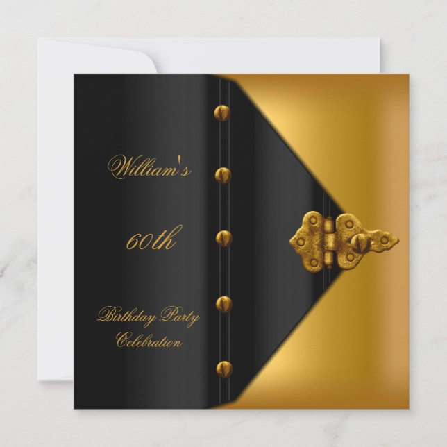 60th Birthday Party Elegant Mens Gold Black Mans Invitation (Front)