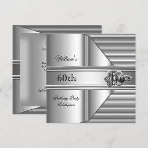60th Birthday Party Elegant Mens Silver Mans 2 Invitation