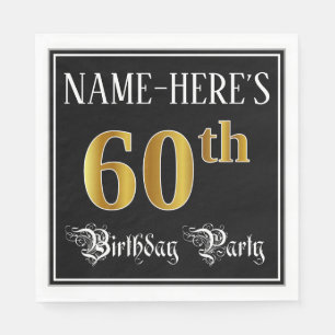 60th Birthday Party — Fancy Script, Faux Gold Lo Napkin