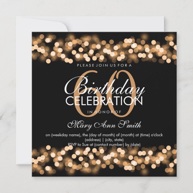 60th Birthday Party Faux Gold Hollywood Glam Invitation (Front)