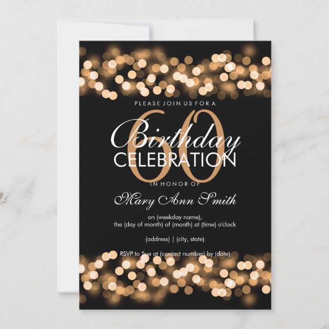 60th Birthday Party Faux Gold Hollywood Glam Invitation (Front)