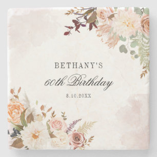 60th Birthday Party Favours Custom Floral Stone Coaster