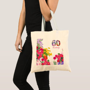 60th birthday party floral guests favours tote bag