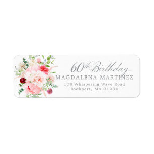 60th Birthday Party Floral Return Address Label