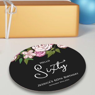 60th Birthday Party Floral Round Paper Coaster