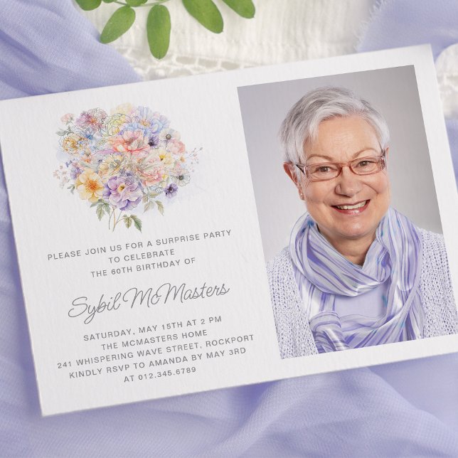 60th Birthday Party Flower Bouquet Photo Surprise Invitation (Creator Uploaded)