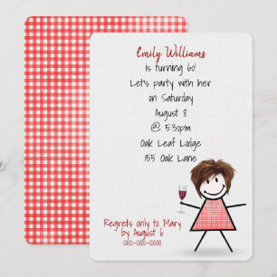 60th Birthday Party Girl with Wine Invitation