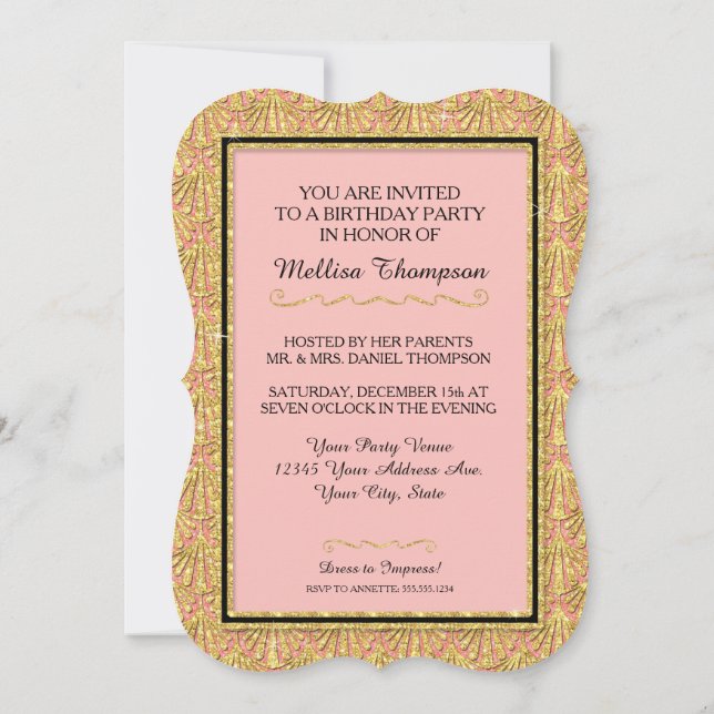 60th Birthday Party Glam Great Gatsby Style Invitation (Back)