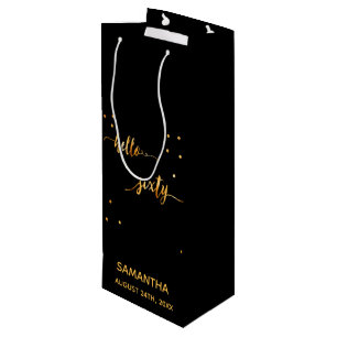 60th birthday party gold black hello sixty wine gift bag