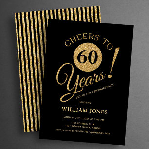 60th Birthday Party Gold Black Invitation