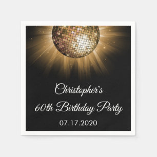 60th Birthday Party Gold Sparkle Disco Ball Napkin