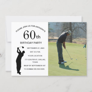 60th Birthday Party Golfer Dad Par Golf Photo Invitation