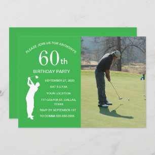 60th Birthday Party Golfer Green Par Golf Photo Invitation
