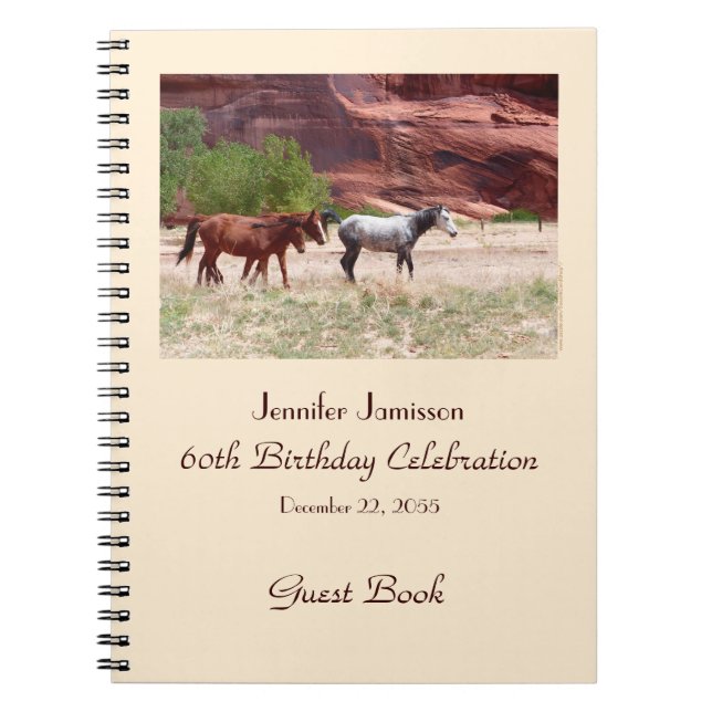 60th Birthday Party Guest Book, Horses in Canyon Notebook (Front)
