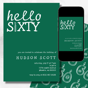 60th Birthday Party Hello Sixty Modern Green Invitation