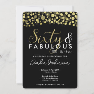 60th birthday party invitation, black and gold invitation