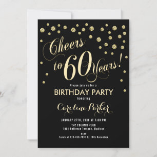 60th Birthday Party Invitation - Gold Black