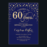 60th Birthday Party Invitation - Gold Navy Blue<br><div class="desc">60th Birthday Party Invitation.
Elegant design with faux glitter gold and navy blue. Cheers to 60 Years! Message me if you need further customization.</div>