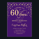 60th Birthday Party Invitation - Gold Purple<br><div class="desc">60th Birthday Party Invitation.
Elegant design with faux glitter gold and purple. Cheers to 60 Years! Message me if you need further customization.</div>