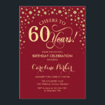 60th Birthday Party Invitation - Red Gold<br><div class="desc">60th Birthday Party Invitation.
Elegant design with faux glitter gold and dark red. Cheers to 60 Years! Message me if you need further customization.</div>