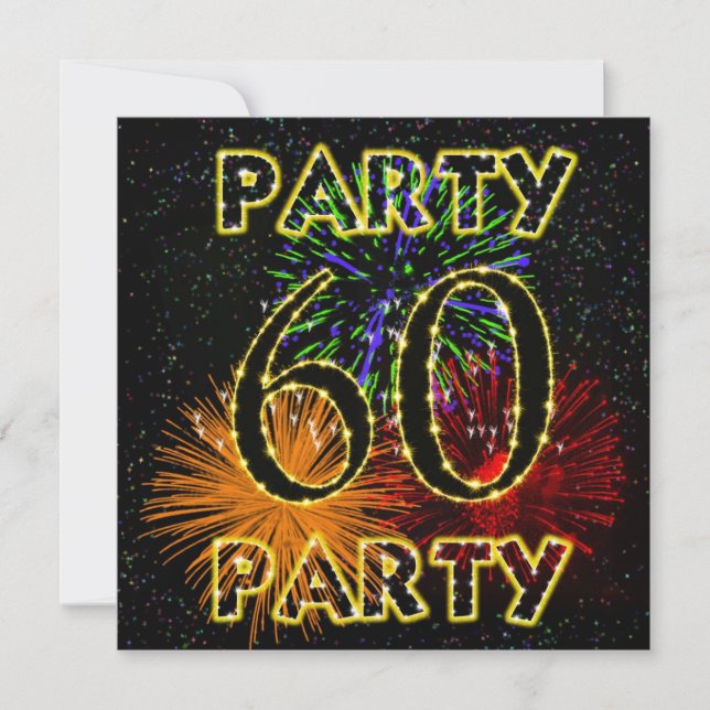 60th birthday party invitation with fireworks (Front)