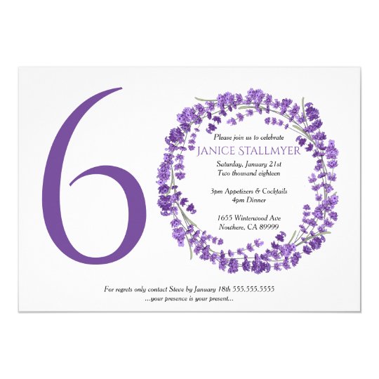 60th Birthday Party, Lavender flowers Card