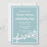 60th birthday party music notes teal blue
