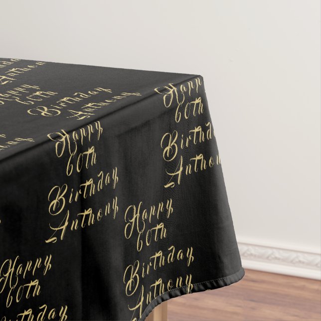 60th Birthday Party Name Black Modern Pattern Tablecloth (In Situ)