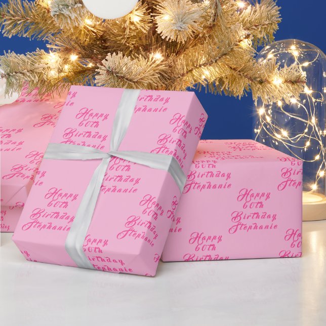 60th Birthday Party Name Pink Modern Pattern Wrapping Paper (Holidays)