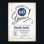 60th Birthday Party - Navy Blue Black White Invitation<br><div class="desc">60th Birthday Party Invitation in Navy Blue White Black with retro creamy background. Cheers to 60 years! Can be personalized into any year.
Please message me if you need further customization.</div>