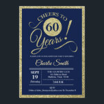 60th Birthday Party - Navy Gold ANY YEAR Invitation<br><div class="desc">60th Birthday Party Invitation in faux glitter gold and navy blue. Cheers to 60 years!
Please message us if you need further customization.</div>