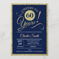 60th Birthday Party - Navy Gold ANY YEAR